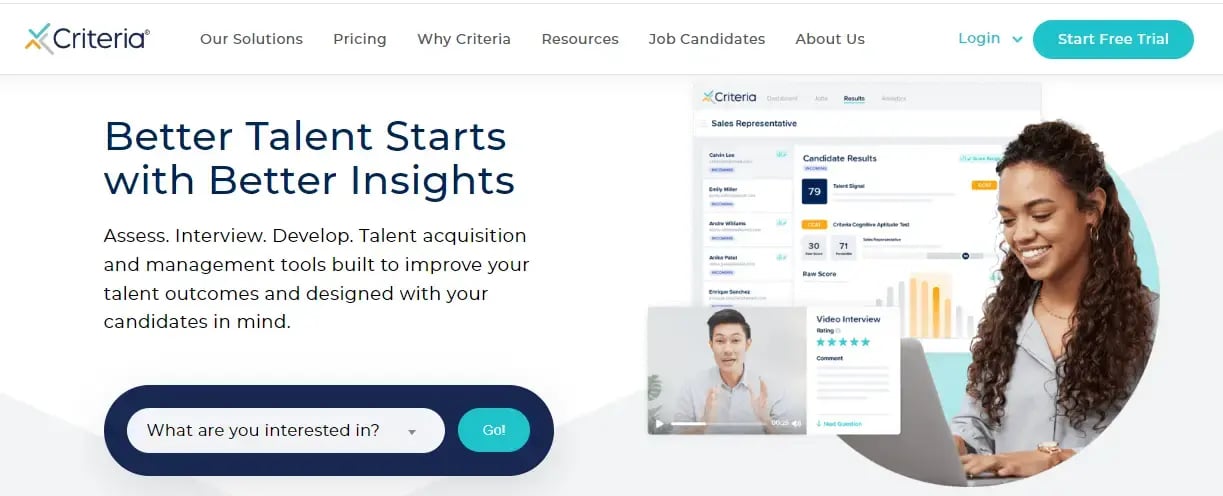 Criteria homepage, a talent acquisition and management platform with tools to improve talent outcomes.