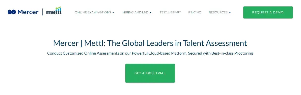 Mercer | Mettl's homepage highlights their global expertise in talent assessment, offering customized online assessments.