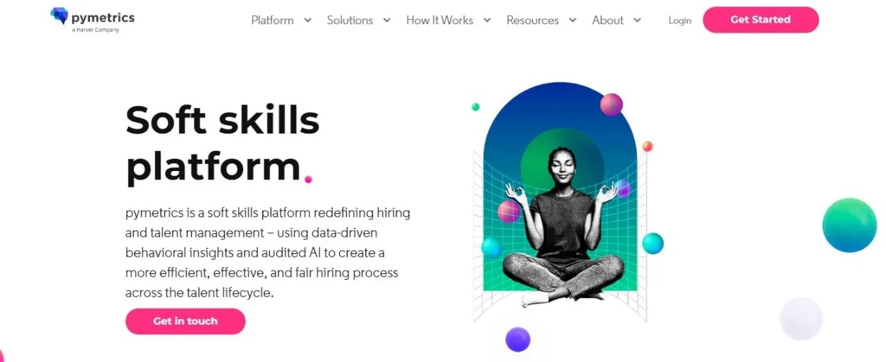 Pymetrics homepage showcasing their soft skills platform.