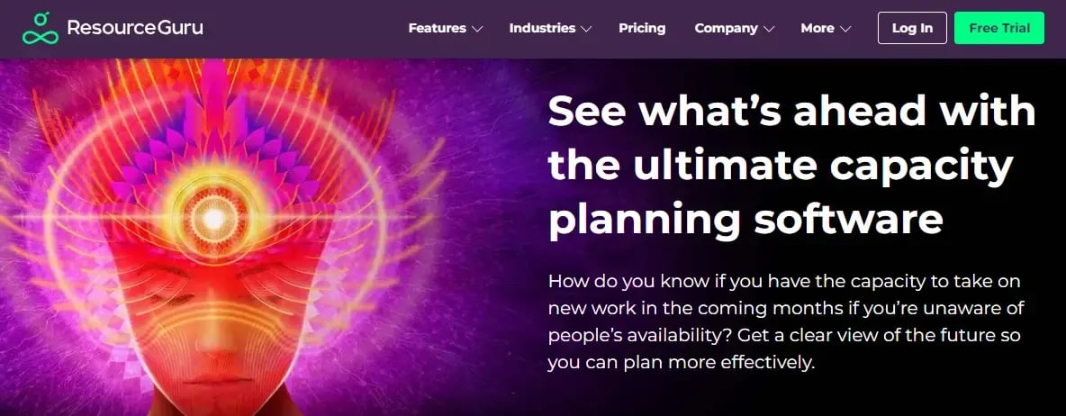 Resource Guru homepage, offering capacity planning software.